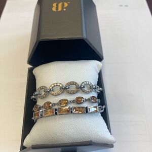 Bomb Party NWT Luxe Bands Smokey Topaz & CZ Hematite plating Triple MSRP $136